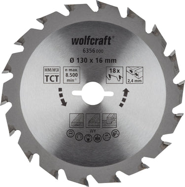 Wolfcraft - cirkelzaagblad 130x16mm - 18 tanden - zaagblad voor cirkelzaag - serie groen - 6356000
