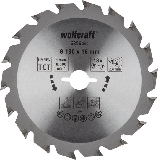 Wolfcraft - cirkelzaagblad 130x16mm - 18 tanden - zaagblad voor cirkelzaag - serie groen - 6356000