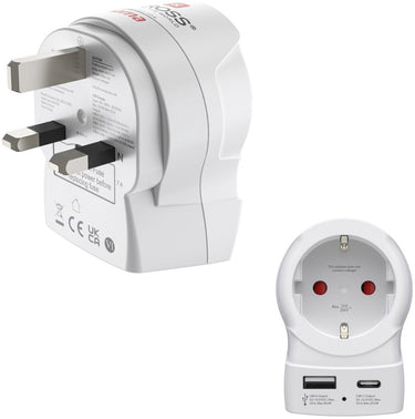 Hama skross by reisstekker - eur (type e,f) naar uk (type g) - 1x usb-a, 1x usb-c pd - wit