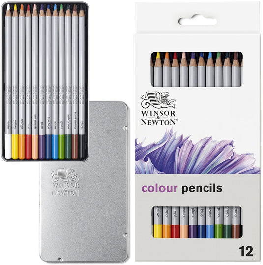 Winsor newton 0490012 studio collection kleurpotloden set 12 stuks – dikcores wax-based tekenpotloden in metalen blik