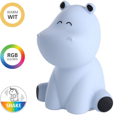 Eglo castellino nijlpaard nachtlampje kinderen baby - draadloos - 15 cm - blauw - rgb wit licht - oplaadbaar - touch bediening