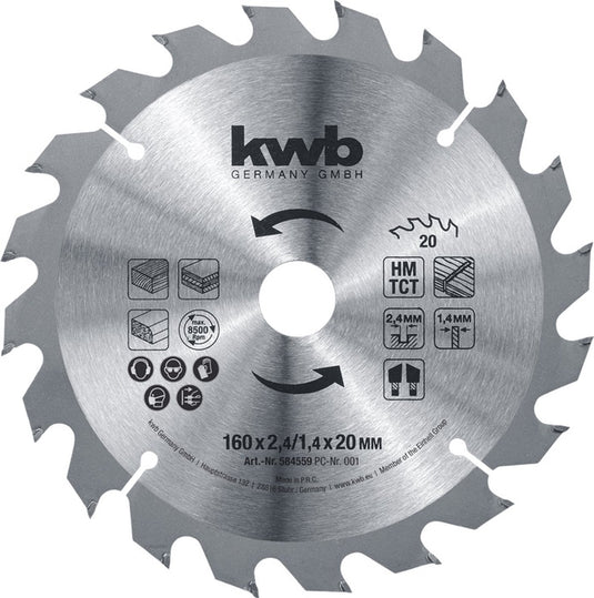 Kwb cirkelzaagblad hm - 160x20mm - 20t