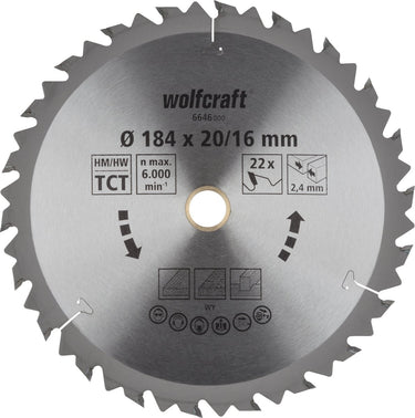 Wolfcraft - cirkelzaagblad 184x20 mm - 22 tanden - serie bruin - 6646000