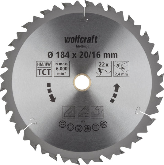 Wolfcraft - cirkelzaagblad 184x20 mm - 22 tanden - serie bruin - 6646000