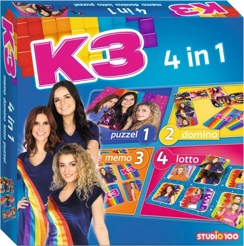 Load image into Gallery viewer, K3 spel - 4 in 1 spel - memo, domino, puzzel en lotto
