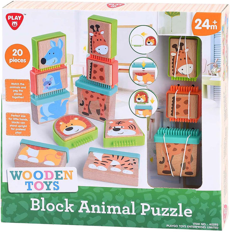 Load image into Gallery viewer, Playgo play houten blokpuzzel dieren - educatief speelgoed 20-delig.
