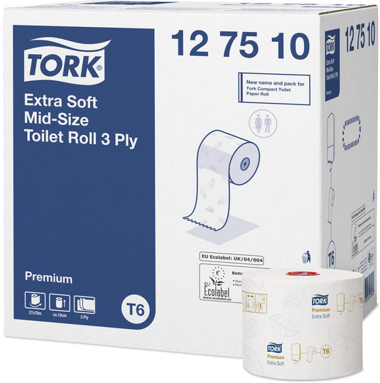 Tork 127510 toiletpapier t6 premium compact 3laags wit 70 mtr x 10 cm ds a 27 rollen (127510)