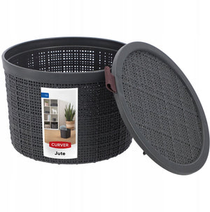 Curver jute mandje rond met deksel 2 liter donkergrijs 17x17x12,5cm