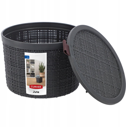 Curver jute mandje rond met deksel 2 liter donkergrijs 17x17x12,5cm