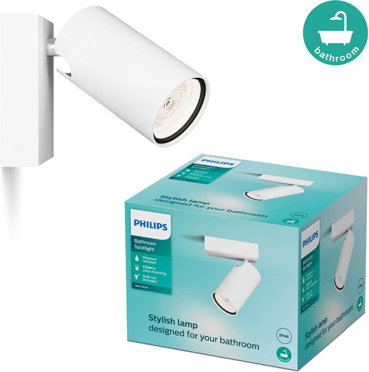 Philips led philips idris spot - plafondspot - spatwaterdicht ip44 - wit - 5w - badkamerlamp - eén lichtpunt - alleen geschikt voor led spots
