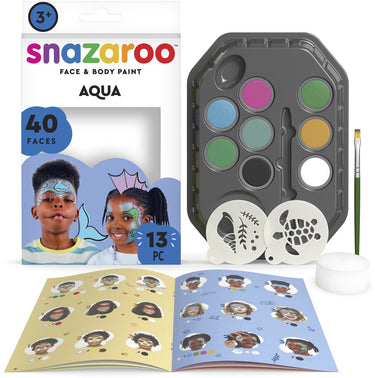 Snazaroo 1172191 ocean underwater face paint kit – kinder schminke – aqua schminke set met stencils – 13-delig, hypoallergeen