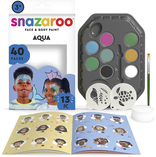 Snazaroo 1172191 ocean underwater face paint kit – kinder schminke – aqua schminke set met stencils – 13-delig, hypoallergeen