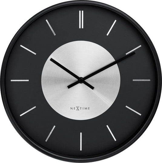 Nextime retro ii – wandklok – 25 cm – metaal – zwart zilver – stil