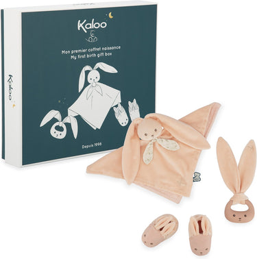 Kaloo geboorte geschenkdoos - baby cadeau set blauw - knuffeldoek, bijtring, slofjes.