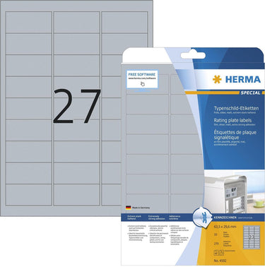 Herma 4592 typeplaatje-etiketten - zilver - a4 - 63,5 x 29,6 mm