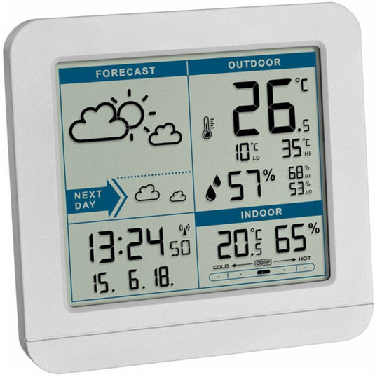 Tfa dostmann 35.1152.02 sky - weerstation - draadloos - buiten- en binnetemperatuur - weersverwachtingen - luchtvochtigheid - zendergestuurde tijd - datumaanduiding - alarm - snooze - wit