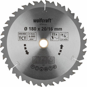 Wolfcraft - cirkelzaagblad 180x20mm 180x16mm - 18 tanden - zaagblad voor cirkelzaag - serie bruin - 6734000