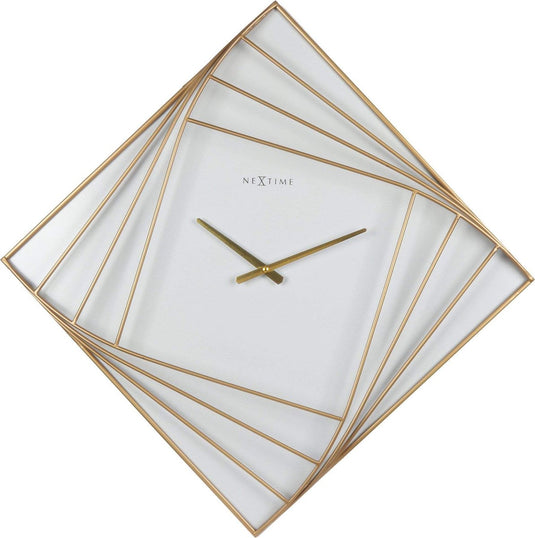 Nextime turning square – grote wandklok – 85 × 85 cm – metaal – goud wit
