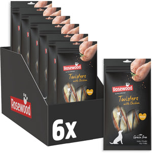 Rosewood twisters kip medium - kauwstaven voor honden - met kip runderhuid - graanvrij - zonder kunstmatige toevoegingen - 6 zakjes à 80g