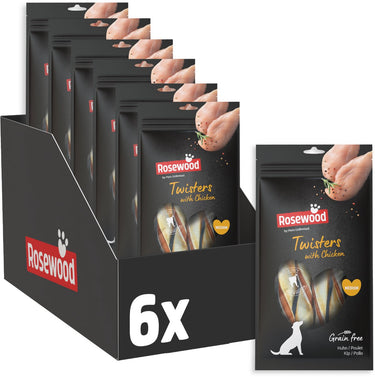Rosewood twisters kip medium - kauwstaven voor honden - met kip runderhuid - graanvrij - zonder kunstmatige toevoegingen - 6 zakjes à 80g
