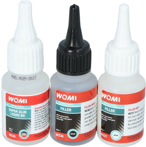 Womi superglue filler set – lijm + vulstof – snelle uitharding – extreem sterke reparatie – multimateriaal