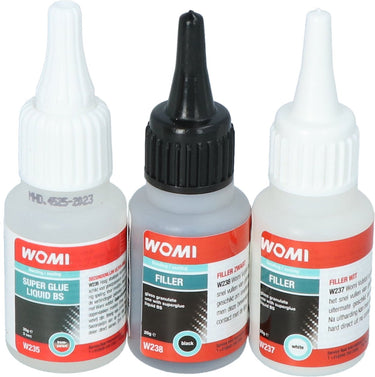 Womi superglue filler set – lijm + vulstof – snelle uitharding – extreem sterke reparatie – multimateriaal