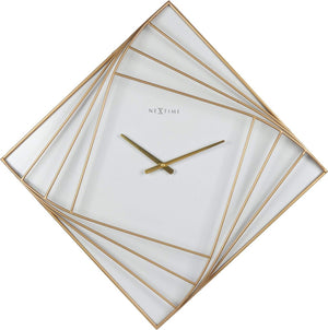 Nextime turning square – grote wandklok – 85 × 85 cm – metaal – goud wit