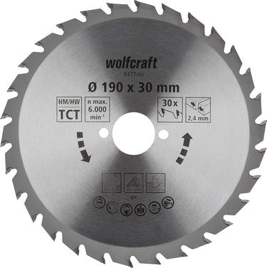Wolfcraft - cirkelzaagblad 190x30mm - 30 tanden - zaagblad voor cirkelzaag - serie groen - 6377000