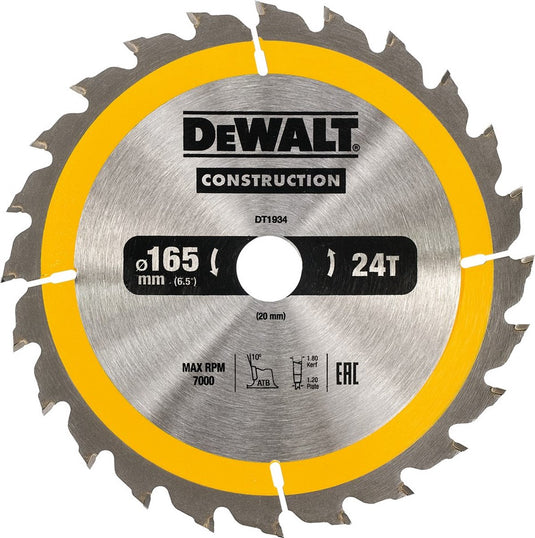 Dewalt constructie serie - zaagblad - 165mm - 24t - hout