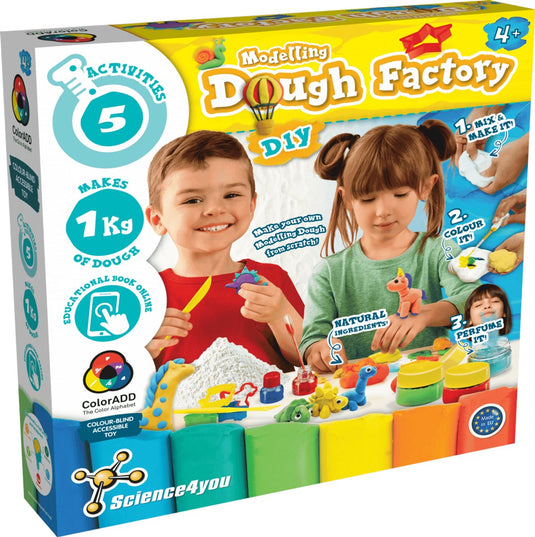 Science 4 you science4you dough factory – diy klei speelset – creatieve experimenteerdoos met gereedschap educatieve instructies – vanaf 6 jaar