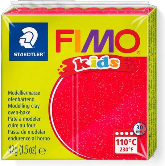 Fimo kids boetseerklei 42 g glitter rood