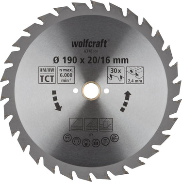 Wolfcraft - cirkelzaagblad 190x20mm - 30 tanden - zaagblad voor cirkelzaag - serie groen - 6376000