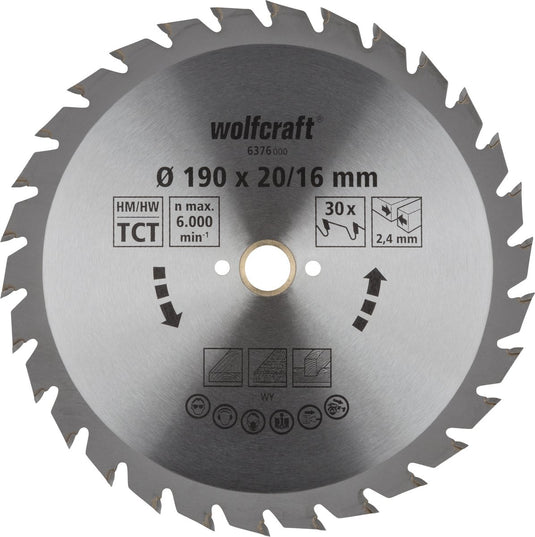 Wolfcraft - cirkelzaagblad 190x20mm - 30 tanden - zaagblad voor cirkelzaag - serie groen - 6376000