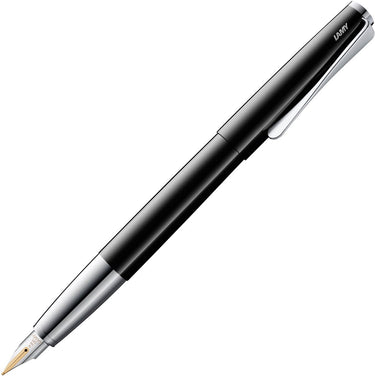 Lamy studio premium vulpen 068 van roestvrij staal met hoogwaardige zwarte lakafwerking en 14 kt. gouden penpunt in extra fijn (ef), propellervormige clip, incl. t 10 inktpatroon blauw