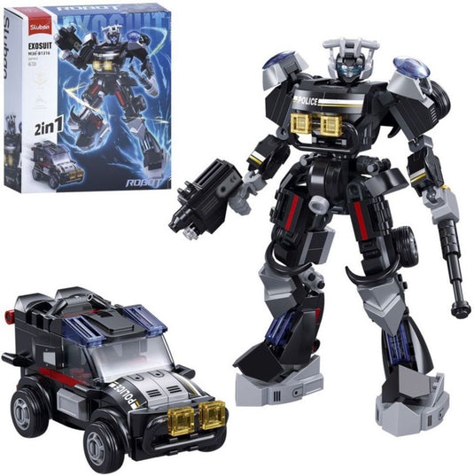 Sluban exosuit robot politieauto bouwspeelgoed 2in1 actiefiguur – constructiespeelgoed – bouwset met 247 bouwstenen – m38‑b1316 – vanaf 6 jaar