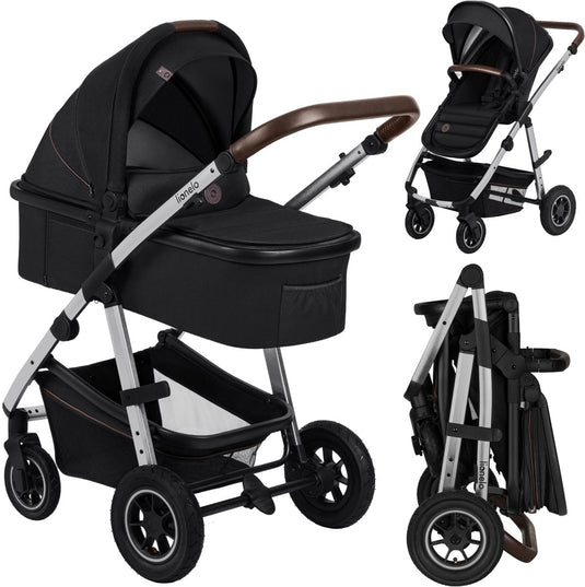 Lionelo amber 2 in 1 combi kinderwagen met reiswieg wandelwagen – vanaf geboorte tot 22 kg – luchtbanden, volledige vering, omkeerbaar zitje – accessoires: luiertas, klamboe, regenhoes, verschoonmatje