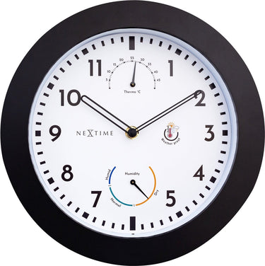 Nextime daisy – weerstation wandklok – 25.5 cm – metaal – zwart wit – weerbestendig