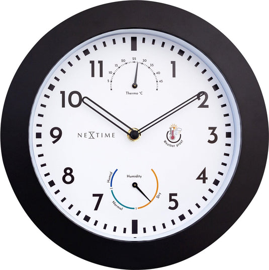 Nextime daisy – weerstation wandklok – 25.5 cm – metaal – zwart wit – weerbestendig