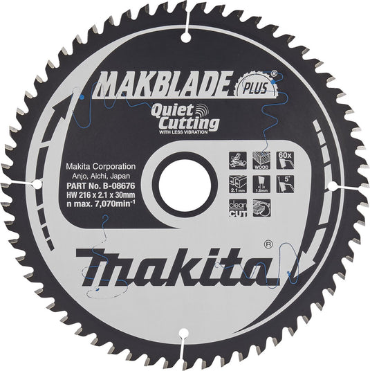 Makita afkortzaagblad voor hout | makblade-plus | ø 216mm asgat 30mm 60t - b-08676