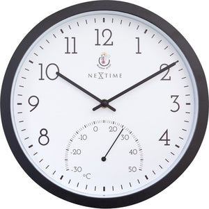Nextime marigold – buitenklok – 30.5 cm – metaal – zwart wit – weerbestendig – met thermometer