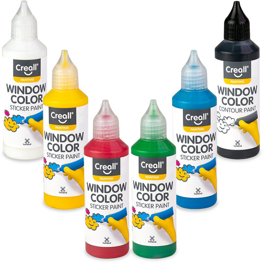 Creall stickerverf - window color - maak verwijderbare creaties op gladde oppervlakten zoals ramen of spiegels - set 6 kleuren – 6 x 80 ml flesjes – glutenvrij - gemaakt in nederland