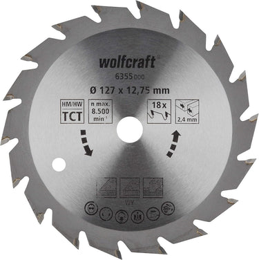 Wolfcraft - cirkelzaagblad 127mm - 18 tanden - 12,75 m boring - voor cirkelzaag - 6355000