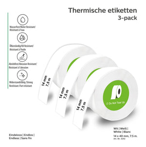 Olympia ol 6312 thermische labels - etiketten - doorlopend - wit - thuis hobby kantoor - voor thermische label printer p22-serie - 3-pack
