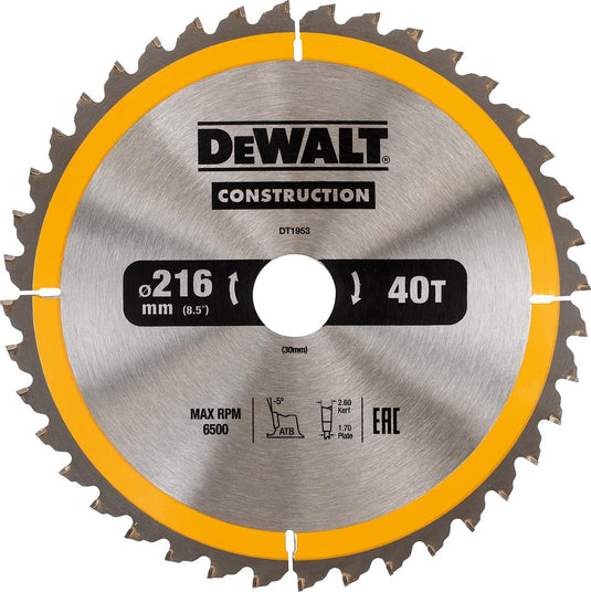 Dewalt dt1953-qz serie - cirkelzaagblad - 216mm - 40 tanden - voor hout en composiet