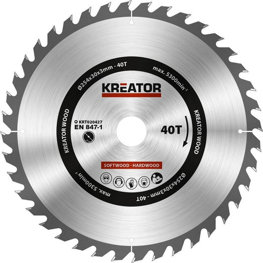 Kreator krt020427 zaagblad hout 254 mm -40t