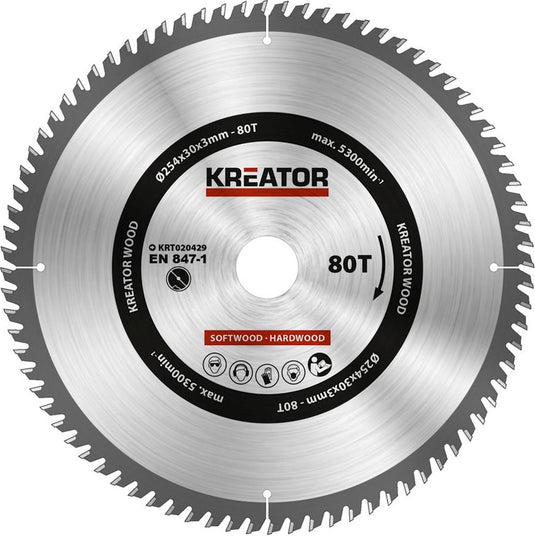 Kreator krt020429 zaagblad hout 254 mm -80t