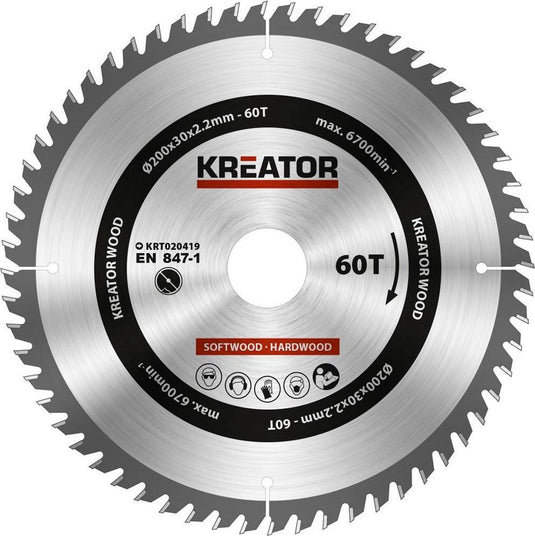 Kreator krt020419 zaagblad hout 200 mm - 60t