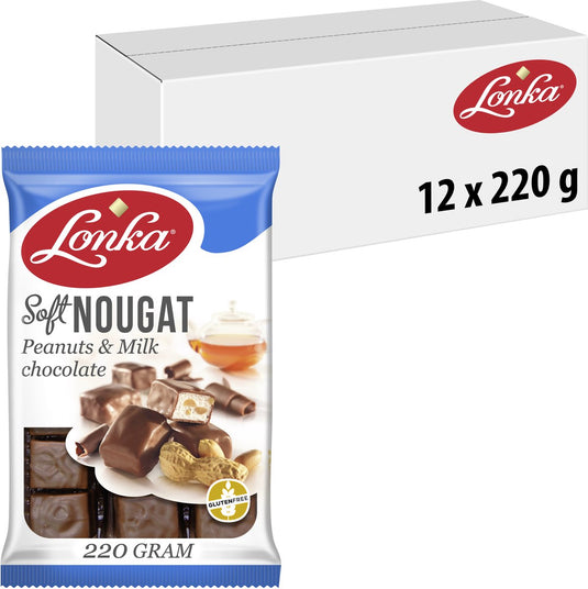 Lonka soft nougat milkchocolade peanuts - zachte nougat - 12x220g