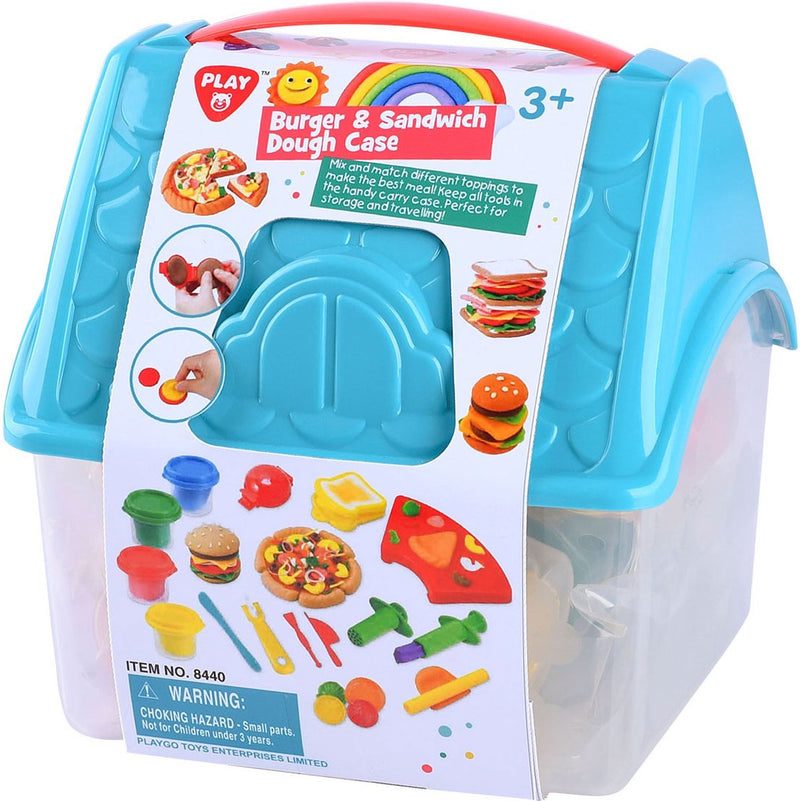Load image into Gallery viewer, Playgo hamburger en sandwich kleiset in opbergdoos - 4 kleipotjes
