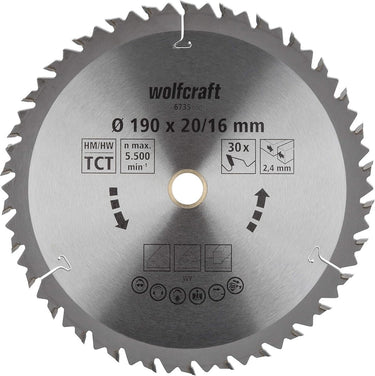 Wolfcraft - cirkelzaagblad 190 x 16 mm - 30 tanden - handcirkelzaagblad - 6735000
